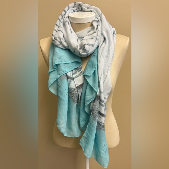 Lightweight seafoam green and grey Italian Riviera scarf 70" length - Picture 2 of 6